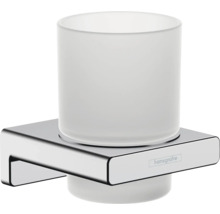 Logo spoločnosti Hansgrohe. Pohár na zubné kefky s držiakom na montáž na stenu.