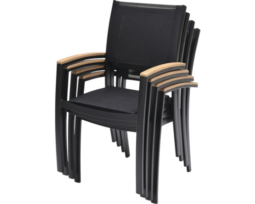 Stohovateľné záhradné stoličky s drevenými opierkami na ruky