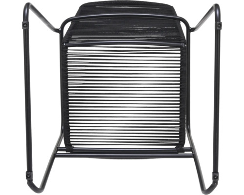 Čierne kreslo s kovovým rámom a povrazovým výpletom