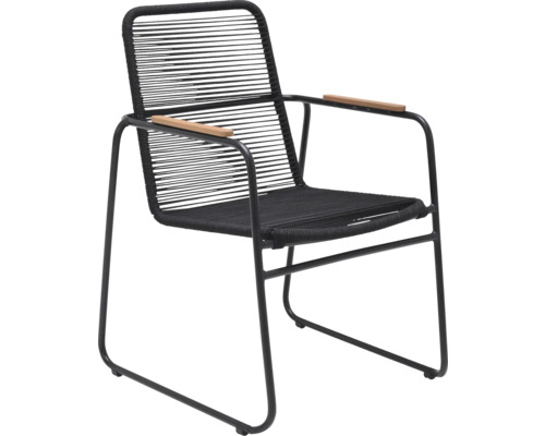 Čierne záhradné kreslo s drevenými podrúčkami