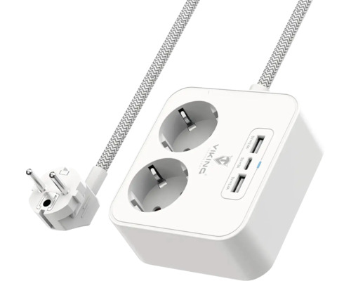 Predlžovací kábel VIKING AC23 2x AC, 2s USB-A, 1x USB-C 1,5m biely (výstup Schuko)