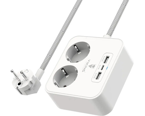 Predlžovací kábel VIKING AC23 2x AC, 2s USB-A, 1x USB-C 1,5m biely (výstup Schuko) Biela zásuvková lišta s dvomi zásuvkami a USB portami