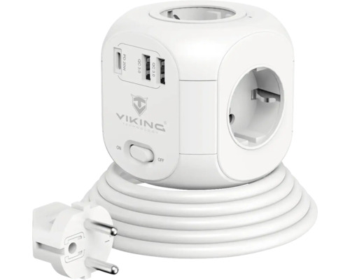 Predlžovací kábel VIKING AC CUBE PD 4x AC, 2x USB QC, 1x USB-C PD 1,8m biely (výstup Schuko)