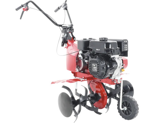 Motorový kultivátor s kolesami a pluhom na kyprenie pôdy