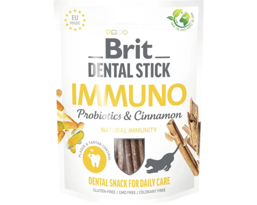 Maškrta pre psov Brit Dental Stick Immuno 7 ks Brit Dental Stick Immuno s probiotikami a škoricou pre psov
