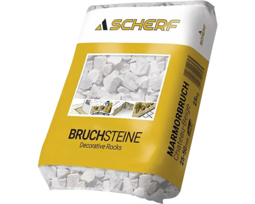 Kamenná drť mramorová zámocká 25–50 mm béžová balenie 25 kg Scherf mramorové okrasné kamene Chateau Beige, 25 až 50 milimetrov, 25 kilogramové vrece