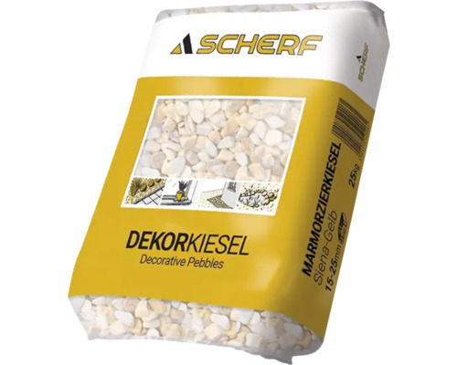 Štrk mramorový 15–25 mm sienská žltá balenie 25 kg Okrasný štrk Scherf Siena-Yellow, mramorový štrk 15-25 mm v 25 kilogramovom vreci