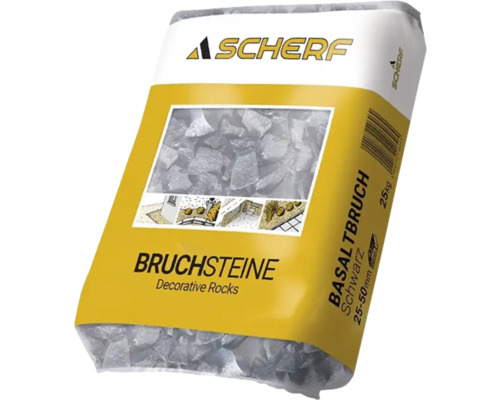 Kamenná drť čadičová 25–50 mm čierna balenie 25 kg Scherf Basaltový štrk 25–50 mm v 25 kg vreci