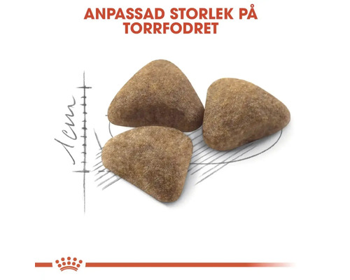 Tri kúsky suchého krmiva s uvedením veľkosti