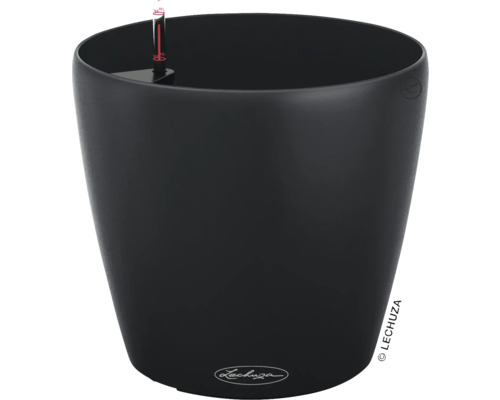 Čierny kvetináč s ukazovateľom hladiny vody