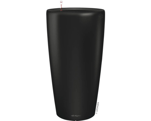 Vysoký, okrúhly kvetináč s indikátorom hladiny vody.