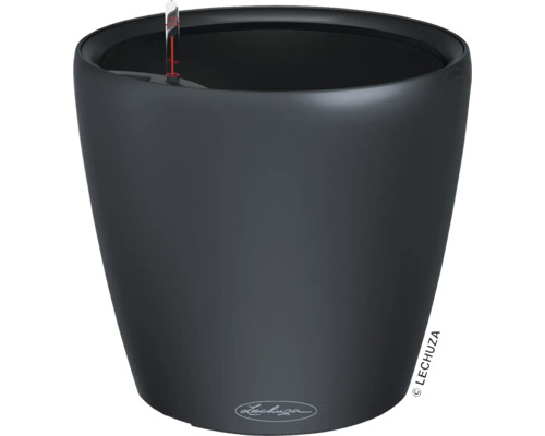 Čierny kvetináč s ukazovateľom hladiny vody