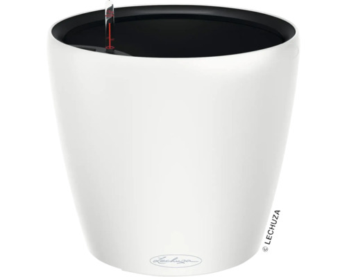 Biely kvetináč s ukazovateľom hladiny vody