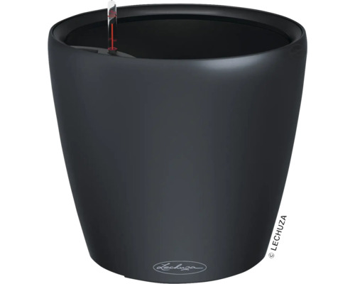 Čierny kvetináč s ukazovateľom hladiny vody