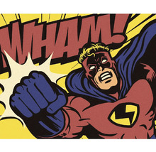Komiksové zobrazenie superhrdinu so sloganom