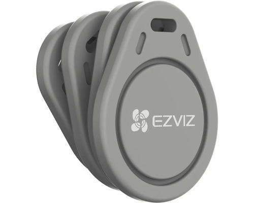 Logo EZVIZ na štyroch sivých RFID štítkoch