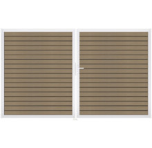 Dvojkrídlová brána s vodorovnými lamelami a bielym rámom