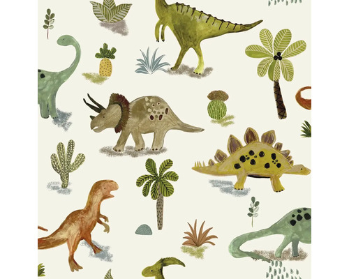Vliesová tapeta 118331 Next vol. 1 Detský motív hnedo krémovo zelená Ilustrácia rôznych druhov dinosaurov a rastlín