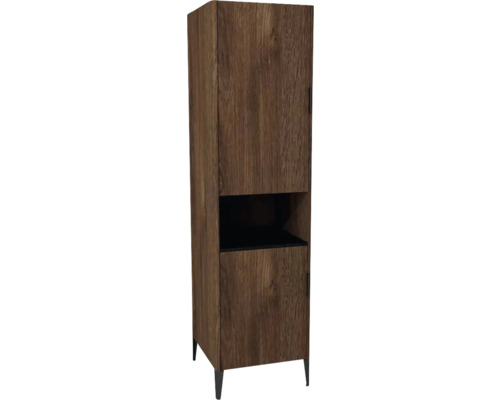 Kúpeľňová skrinka vysoká Devo Lotos ľavá bronzová 50 x 190 x 53 cm LF-SZS2D+OTLE50-F115 Vysoká drevená skriňa s dvomi dvierkami a otvorenou priehradkou uprostred.