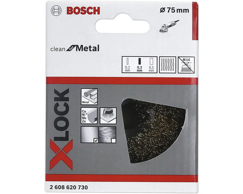 Drôtená kefa Bosch X-Lock, priemer 75 milimetrov, vhodná na kov