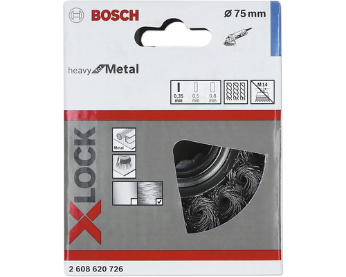 Drôtená kefa Bosch X-Lock, priemer 75 milimetrov, vhodná pre kov