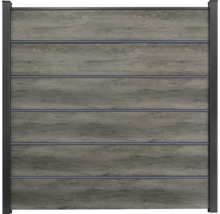 Plotový prvok s vodorovnými doskami vo vzhľade dreva a rámom