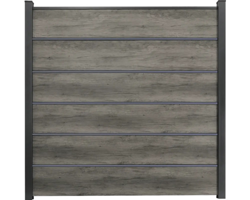 Plotový prvok s vodorovnými doskami vo vzhľade dreva a rámom