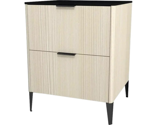 Midi skrinka do kúpeľne Devo Lotos krémovo biela/čierna 60 x 76 x 53 cm LF-SZS2S60x76-F98 Nočný stolík s dvoma zásuvkami, drevenou štruktúrou a nohami