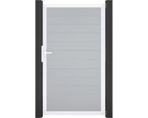 Hliníková záhradná bránka s vodorovnými panelmi a rukoväťou