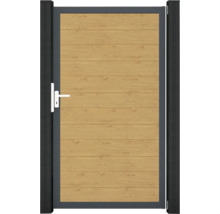 Záhradná bránka s dreveným vzhľadom a rukoväťou