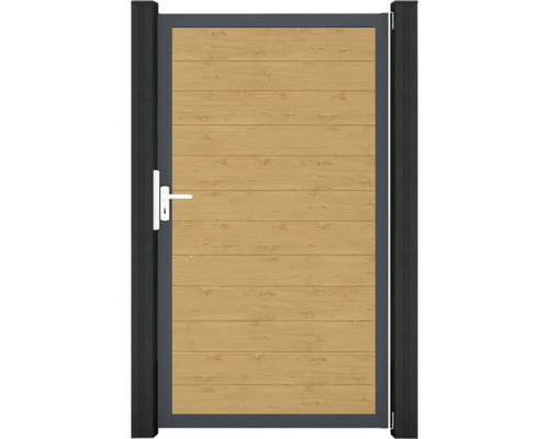 Záhradná bránka s dreveným vzhľadom a rukoväťou