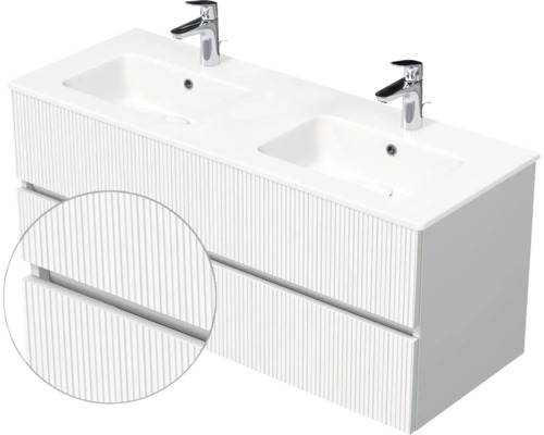 Dvojité umývadlo s dvomi zásuvkami a ryhovanou štruktúrou