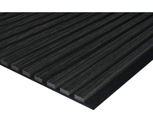 Akustický panel 19x572x2400 mm dub čierny fóliovaný Drevený panel s lamelovou štruktúrou na dizajn stien