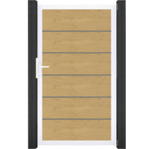 Záhradná bránka s dizajnom dreva a vodorovnými ozdobnými lištami