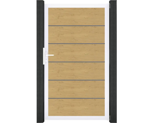 Záhradná bránka s dizajnom dreva a vodorovnými ozdobnými lištami