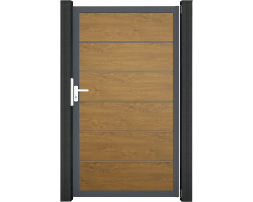 Záhradná bránka z hliníka s dreveným efektom a rukoväťou