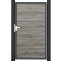 Záhradná bránka s dreveným vzhľadom a rúčkou