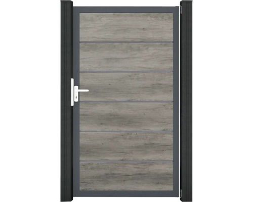 Záhradná bránka s dreveným vzhľadom a rúčkou