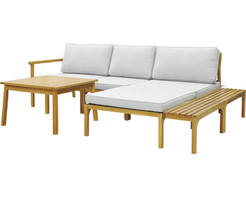 Záhradná lounge zostava drevená GARDEN PLACE Linda 4miestna svetlosivá s akáciovým drevom vrátane polstrov
