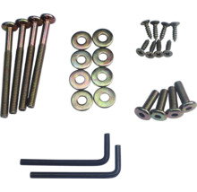 Sortiment rôznych skrutiek, podložiek a imbusových kľúčov