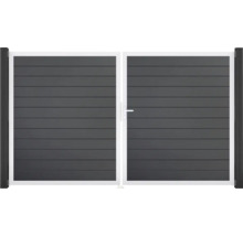 Dvojkrídlová brána s horizontálnymi lamelovými výplňami a rúčkou