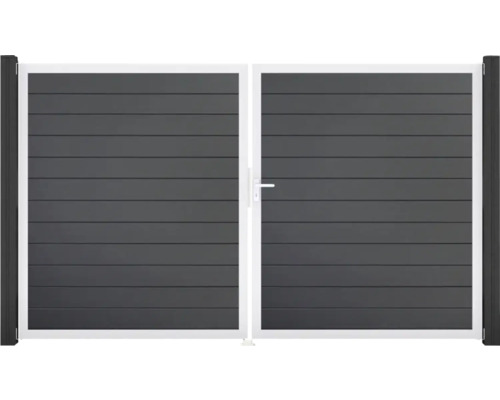 Dvojkrídlová brána s horizontálnymi lamelovými výplňami a rúčkou