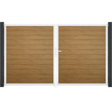 Dvojkrídlová brána so vzhľadom dreva a madlom