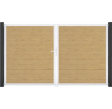 Dvojkrídlová brána s drevenou výplňou a rámom