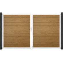 Dvojkrídlová brána s dizajnom dreva a rúčkou