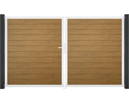 Dvojkrídlová brána s dizajnom dreva a rúčkou