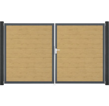 Dvojitá drevená brána s kovovým rámom