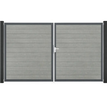 Dvojkrídlová brána s dreveným vzhľadom a kovovým rámom do záhrady