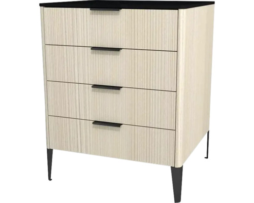 Midi skrinka do kúpeľne Devo Lotos krémovo biela/čierna 60 x 76 x 53 cm LF-SZS4S60x76-F98 Komoda so štyrmi zásuvkami, jednoduchým dizajnom a nohami