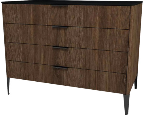Midi skrinka do kúpeľne Devo Lotos bronzová/čierna 100 x 76 x 53 cm LF-SZS4S100x76-F115 Komoda so štyrmi zásuvkami vo vzhľade dreva a čiernymi úchytkami